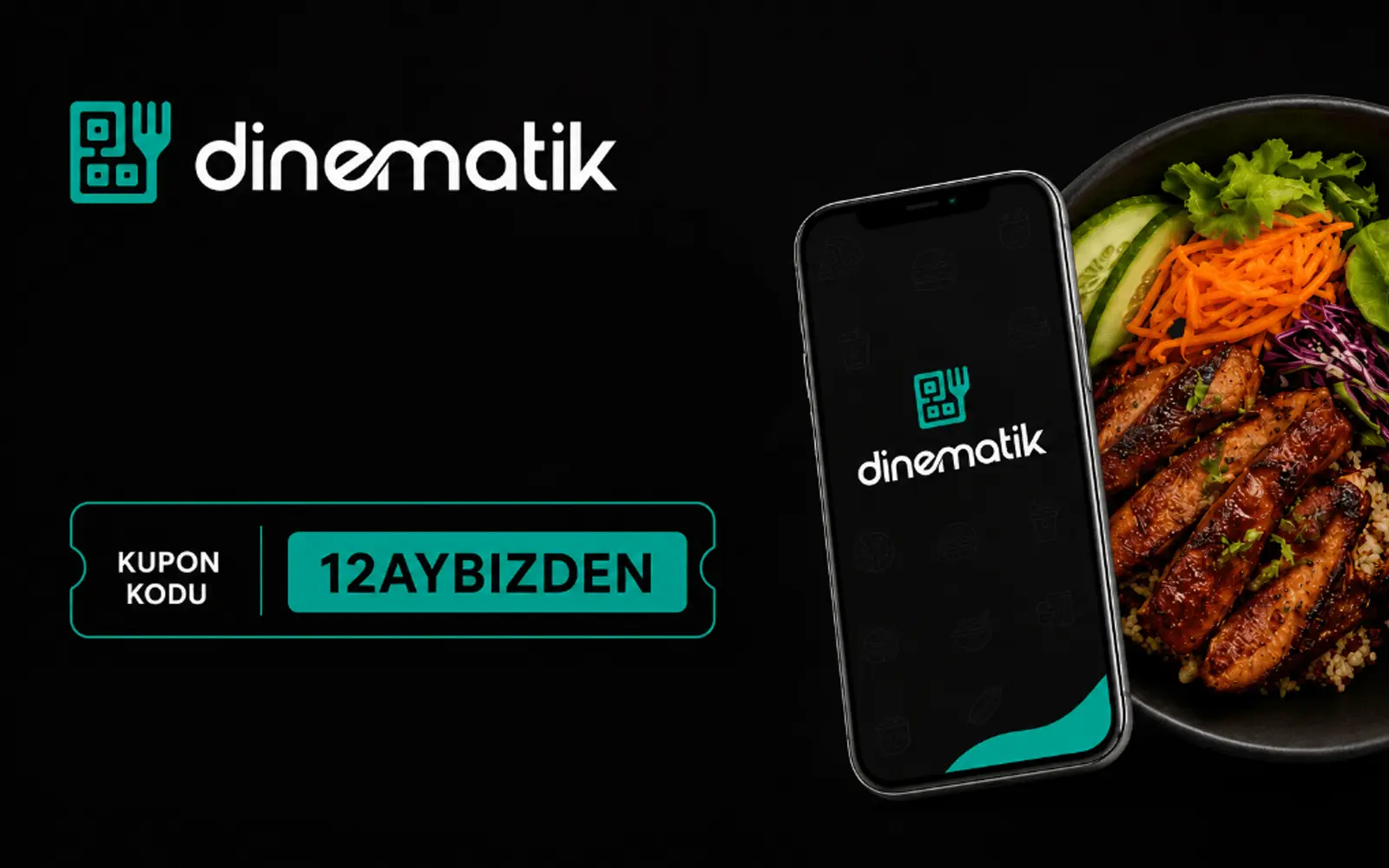 Dinematik ücretsiz QR menü kampanyası — 12 ay bizden, 12AYBIZDEN kupon kodu